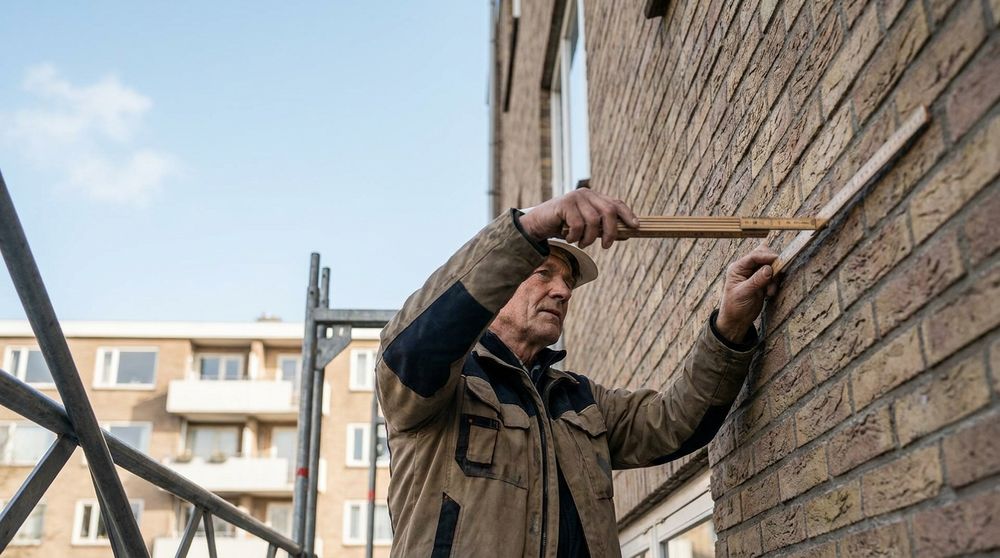 Sachverständiger vermisst die Fassade eines Wohngebäudes in Neuruppin